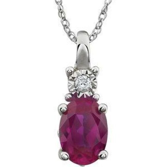 14K White Lab-Grow Ruby & .02 CT Natural Diamond 18
